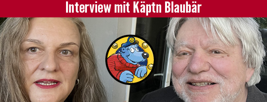 Uta im Interview mit Käptn Blaubär.